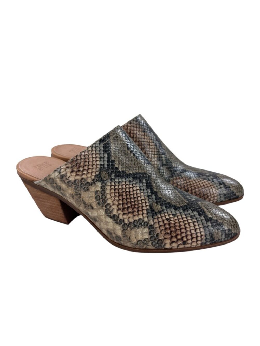 Frye Jacy Heeled Mules Womens Size 9 M Snake Print
